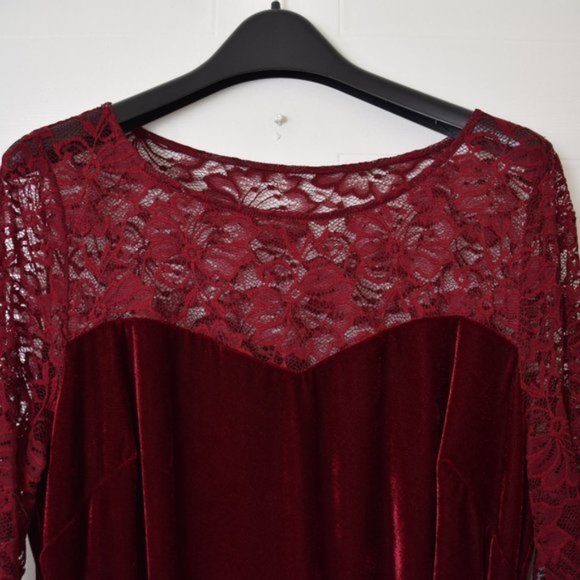 Together Women's Velvet & Lace Burgundy Dress -Size 16 -New! - Picture 2 of 10